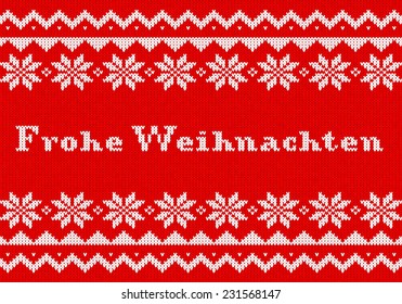 vector illustration of a red and white german Christmas knit greeting card Frohe Weihnachten (german) = Merry Christmas