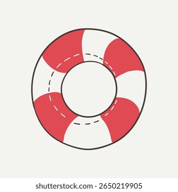 Vector illustration with red and white lifebuoy in flat style, use as label, print, icon, illustration,sticker.