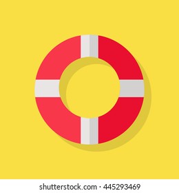 Vector illustration of a red white lifeline lifebuoy on yellow background