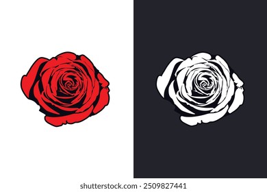 Ilustración vectorial de rosas rojas y blancas, Vector plano rosas