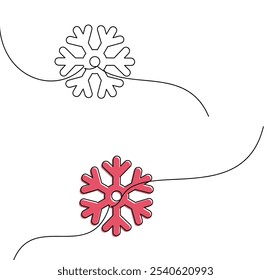A vector illustration of red and white snowflakes with flowing line accents, perfect for festive winter designs.