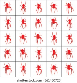 Vector illustration of red & white spider graphic pattern / background. Red & white spider tiles.