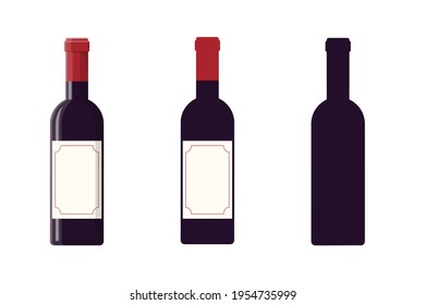 vector illustration of red wine bottle in flat style