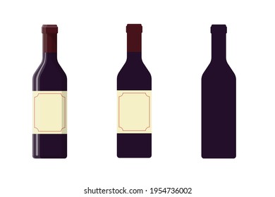 vector illustration of red wine bottle in flat style