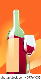 Vector illustration of red wine bottle with a glass.