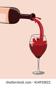 vector illustration of red wine bottle pouring to glass. eps 10