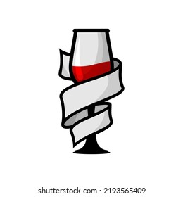 vector illustration of a red wine glass wrapped in a white ribbon