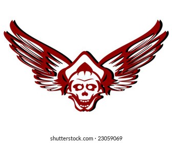 Vector illustration of a red wings and skull