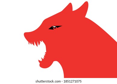 Imagen vectorial de un lobo rojo con un ojo en un fondo rojo. Se puede usar para logotipo, símbolo, banner, ilustración, postal.