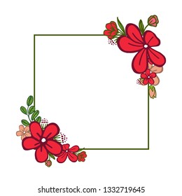 Vector illustration red wreath frame with invitation cards hand drawn