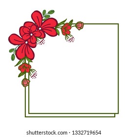 Vector illustration red wreath frame with invitation cards hand drawn