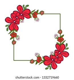 Vector illustration red wreath frame with invitation cards hand drawn