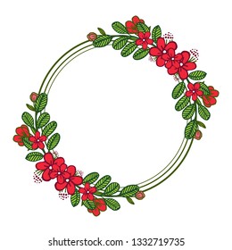 Vector illustration red wreath frame with invitation cards hand drawn
