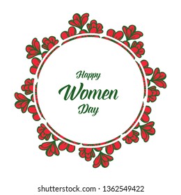Vector illustration red wreath frame with greeting card happy women day