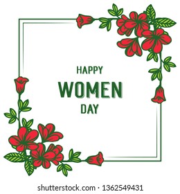 Vector illustration red wreath frame with greeting card happy women day