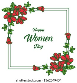 Vector illustration red wreath frame with greeting card happy women day