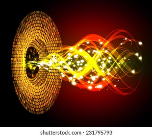 Vector illustration of red yellow abstract background with blurred magic neon light curved lines. wave. Technology background for computer graphic website internet.