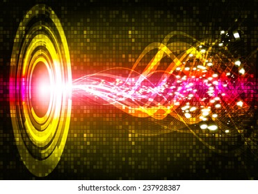 Vector illustration of red yellow abstract background with blurred magic neon light curved lines. wave. Technology background for computer graphic website internet. 