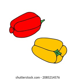 A Vector illustration of a red and yellow beautiful bright peppers Isolated on a white background