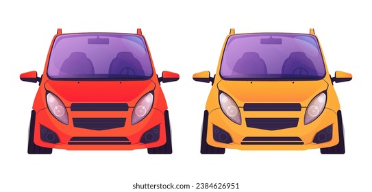 vector illustration red and yellow  car set electrical mini car