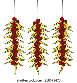 vector illustration of red and yellow chili peppers
