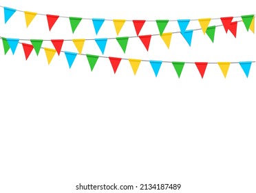 Vector illustration of a red, yellow, green and blue flag on a white background ,Party background with flags.