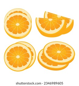 Vector illustration red and yellow pomelo in cartoon flat style. Grapefruit orange tropical whole and sliced isolated on white background, fresh food nature, agricultural tropical product