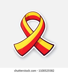 Vector illustration. Red and yellow ribbon, symbol of World hepatitis day. Sticker with contour. Isolated on white background