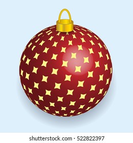 Vector illustration of red with yellow stars Christmas ball reflecting light New Year lights