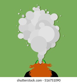 Vector illustration of a red-haired, bearded man smoking and creating a cloud hovers

