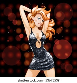 vector illustration of red-haired dancing woman