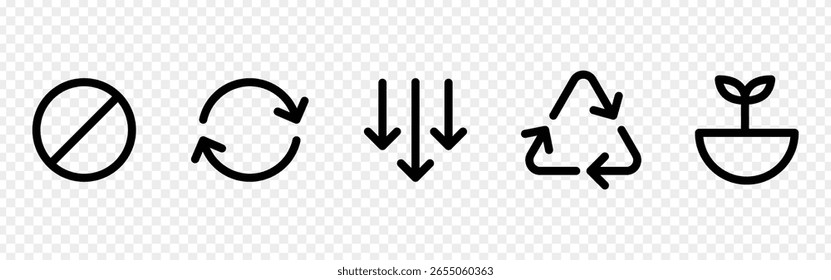 Ilustração vetorial do conjunto de ícones Reduzir, Reutilizar e Reciclar isolado no plano de fundo transparente