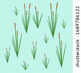 Vector illustration of a reed Bush with grass on a blue background