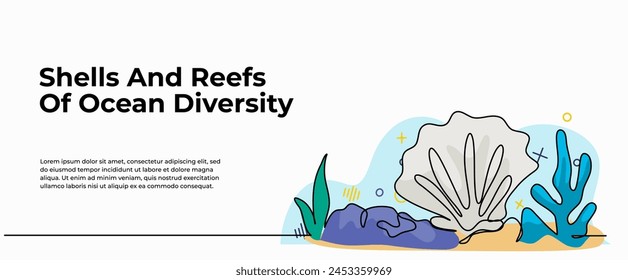 Vector illustration of reefs ocean diversity . Modern flat in continuous line style.