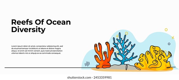 Vector illustration of reefs ocean diversity . Modern flat in continuous line style.