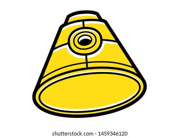 Vector illustration of a reentry capsule, yellow color, in a graphic style very simple, to use like a logo, design element or similar thing. Cartoon style.