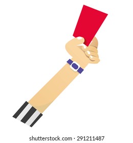 Vector illustration of referee hand showing red card in cartoon style isolated on white
