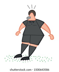 Vector illustration referee surprised. Hand drawn. Colored outlines.