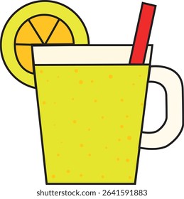Vector Illustration of Refreshing Lemon Juice in Glass Mug with Red Straw and Citrus Slice Garnish for Summer Drink and Healthy Beverage Design Concept
