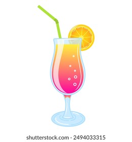 Vector illustration of refreshing tropical cocktail on white background Bright summer drink in glass