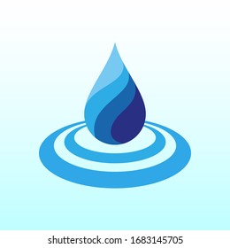 Vector illustration of a refreshing water drop icon with ripple wave. Suitable for clean water campaigns, natural and healthy sources of life. Liquid droplet graphic resources.