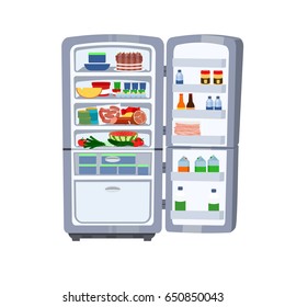 Vector illustration of Refrigerator with food isolated on white background