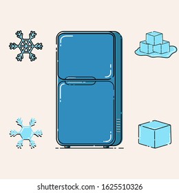 vector illustration refrigerator, ice cube, and snow fall mbe style