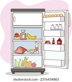 vector illustration of refrigerator with open