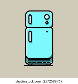 vector illustration of a refrigerator that has two doors, with blue color reflecting the coldness of the ice, plain background.