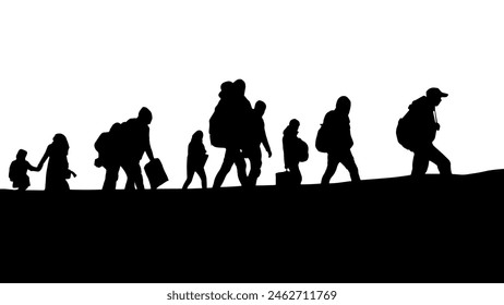Vector Illustration of Refugees Walking on White Background