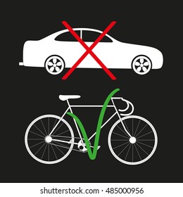 vector illustration of the refusal of the car and the choice of bicycle