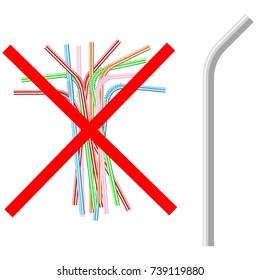 vector illustration of the refusal of disposable plastic drinking straws in favor of reusable metallic drinking straw