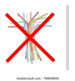 vector illustration of the refusal of disposable plastic drinking straws in favor of reusable metallic drinking straw