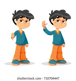 Vector Illustration of Refusing Rejecting Young Boy Body Language and Expressions